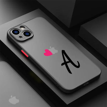 Initial Letter A-F Heart Phone Case For iPhone 17 16 15 11 12 14 13 Pro Max Mini X XS XR 7 8 Plus SE 16E Hard Transparent Cover