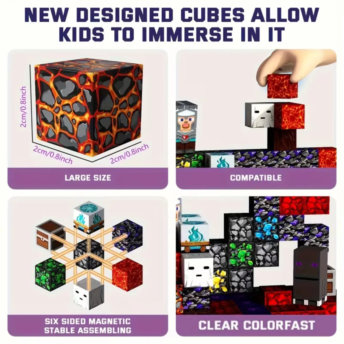 Magnetic Building Blocks Mine World Magnetic Forest Ender Lava  Construction Brick Cube STEM Toy Set Gift for Boy Girl Children