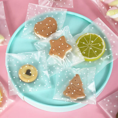100pcs Plastic Transparent Cellophane Bags Polka Dot Candy Cookie Gift Bag Self Adhesive Candy Bags for Wedding Birthday Party
