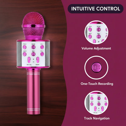 Portable Bluetooth Karaoke Microphone with 5 Voice Changer Reverb Adjustment Recording Function Microphone for Kids Gifts