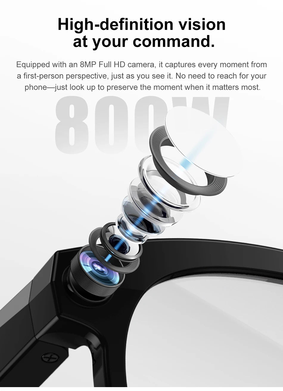 Lenovo NEW 8K 1600W HD AI Smart Glasses Camera Dual Real-time Translation Bluetooth Call Shoot Audio Video Music Play Sunglasses