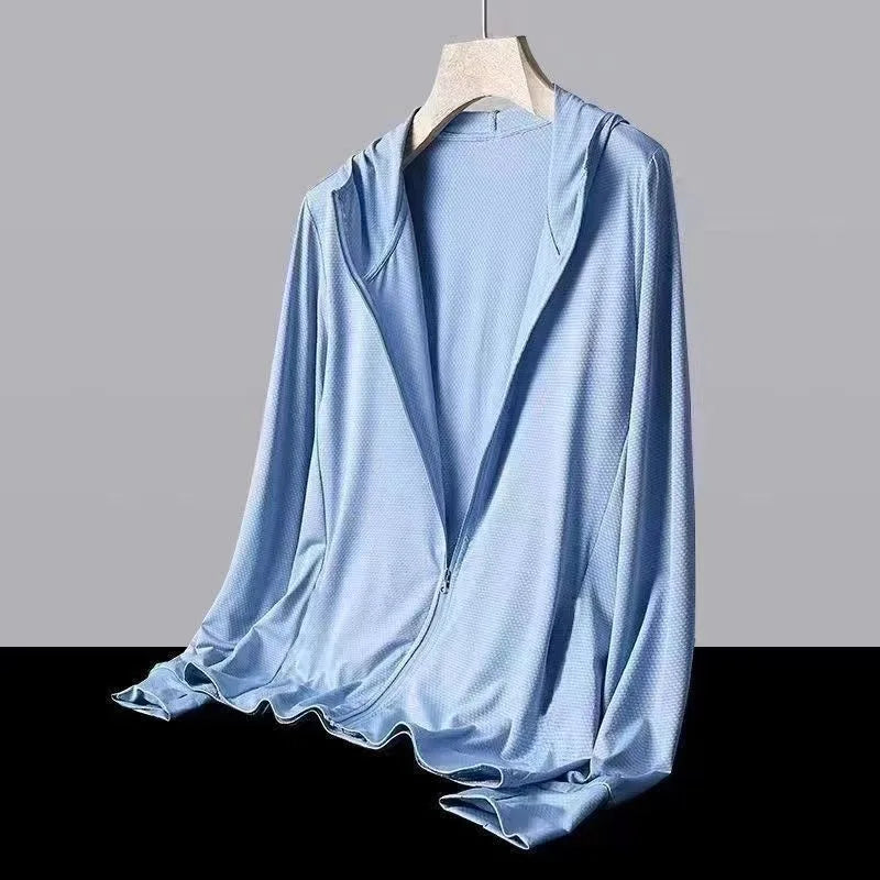 1pcs Summer Men's Ice Silk Thin Sun Protection Coats Sportswear Hooded Man Casual Jackets Outdoor Fishing Sunscreen Clothing Top
