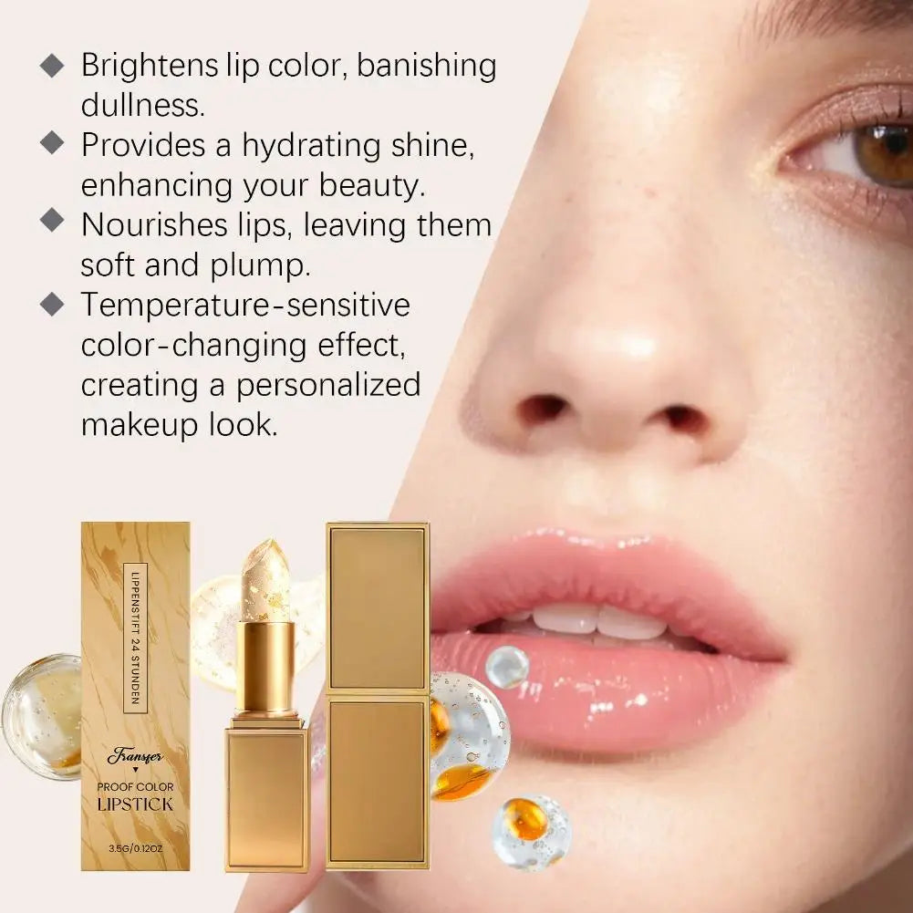 Gold Crystal PH Color Changing Lipstick Hyaluronic Acid Moisturizing Lip Balm Fade Lip Line Relieve Dryness Non Greasy Lip Gloss