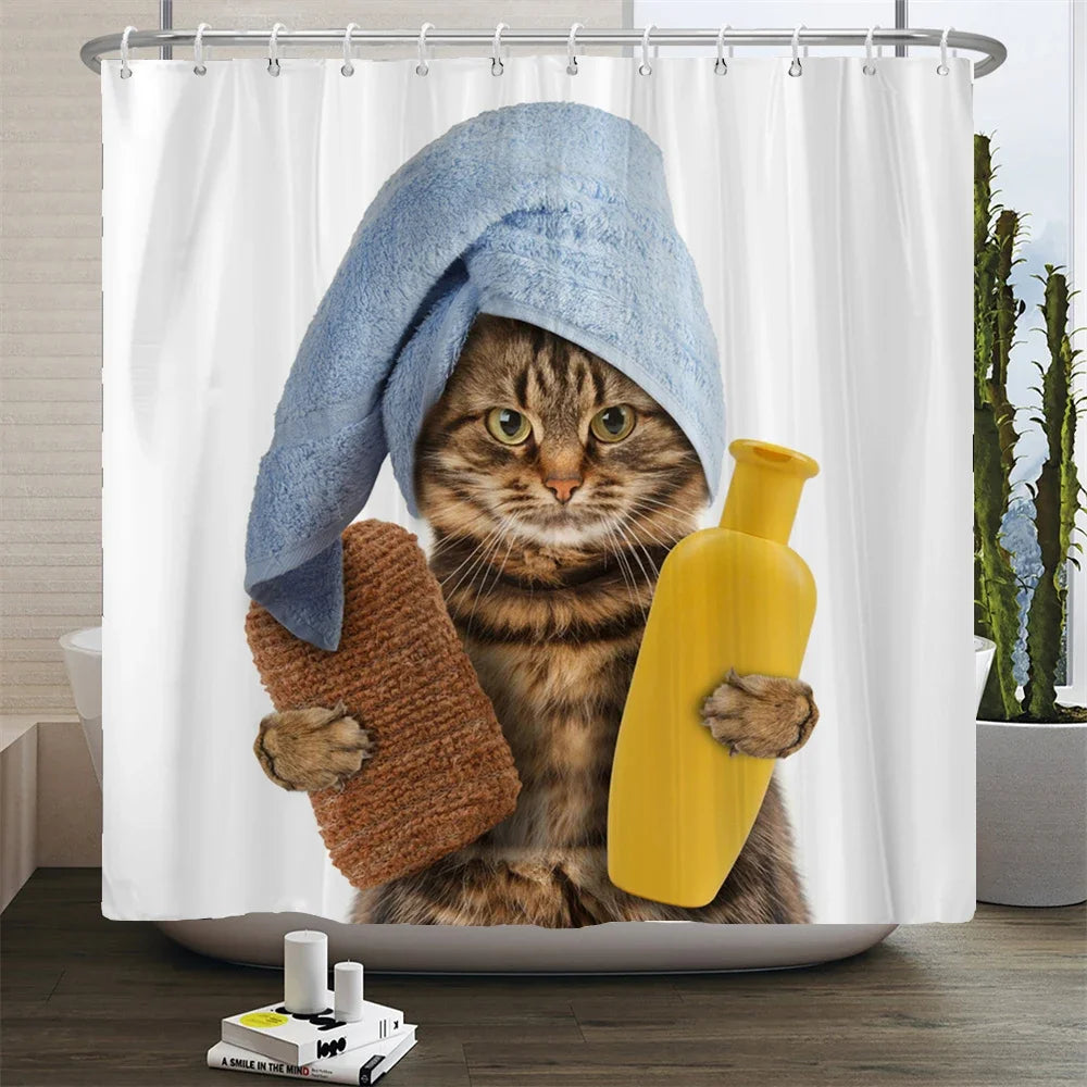 Cat shower curtains bathroom shower curtain Cute 3D fabric shower curtain with hooks funny waterproof shower curtain or Mat