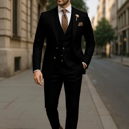 High Quality 3 Piece Yellow Men Suits Peak Lapel Slim Fit Men Clothing Elegant Wedding Jacket Vest Pants Sets for Business Party