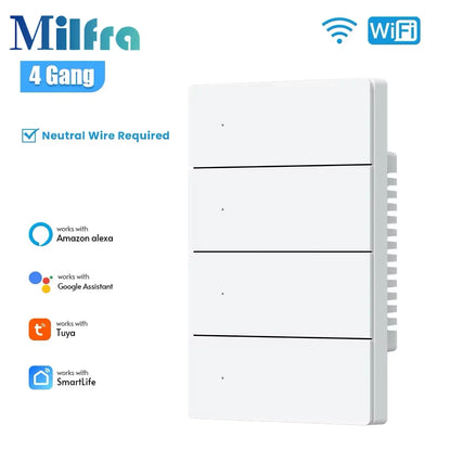 Milfra Smart Switch Zigbee WIFI Light Switch 1/2/3/4/6 Gang Voice Control Work With Alexa Google Home Tuya Control With Neutral