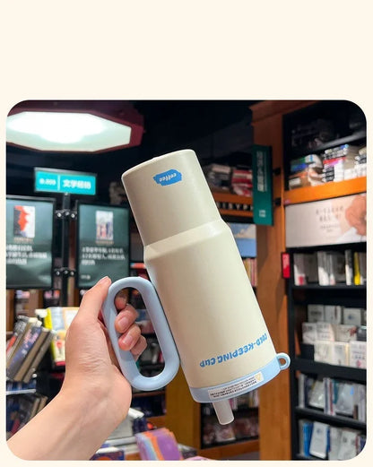 JUSTINLAU 750ml Insulated Cup Ice Tumbler 316 Stainless Steel Thermal Cups With Straw & Handle Cold Hot Outdoor Travel Car Cup