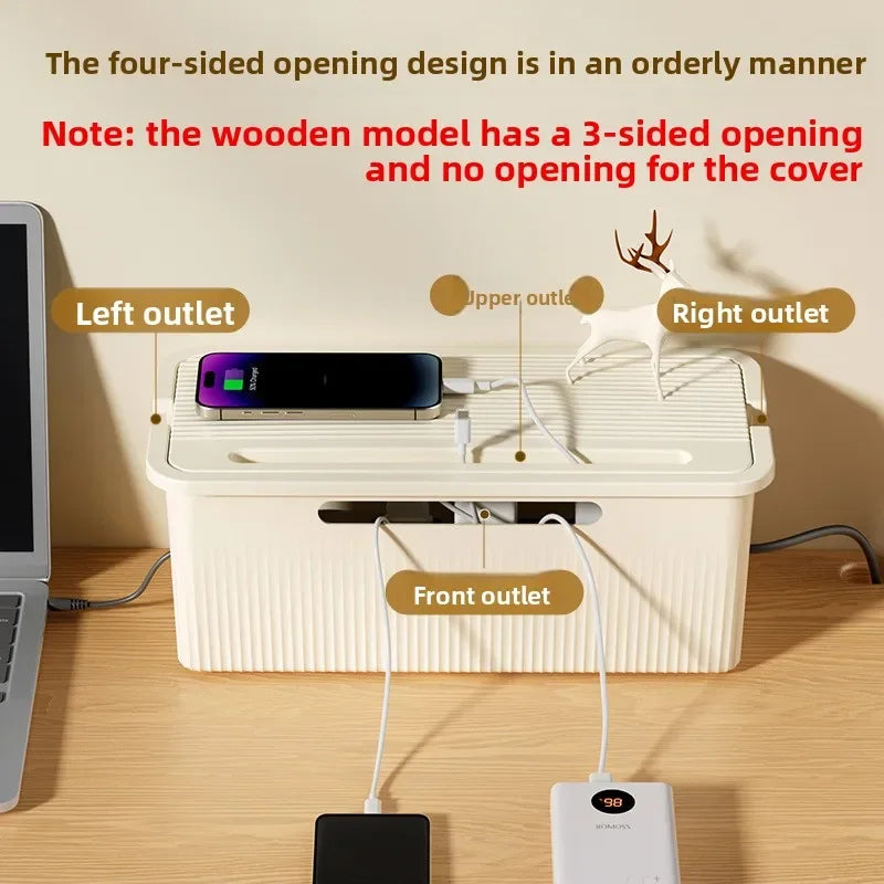 Cable Storage Box Desktop Charging Data Cable Storage Device Plug Socket Cable Management Device Black White Storage Organizer