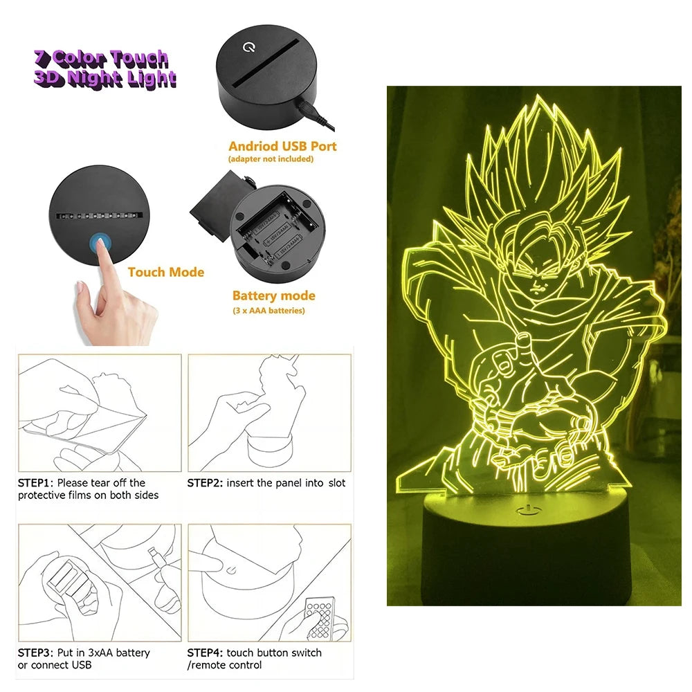 Dragon Ball Z Anime Figures Goku Vegeta Gohan Broly 3D Lamp PVC Action Figures Toys for Children Trunks Buu Super Saiyan Gifts