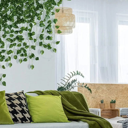 Artificial Green Ivy Leaf Rattan Creeper Leaves Vine Hanging Garland DIY Fake Flowers Plants for Garden Wedding Party Home Decor
