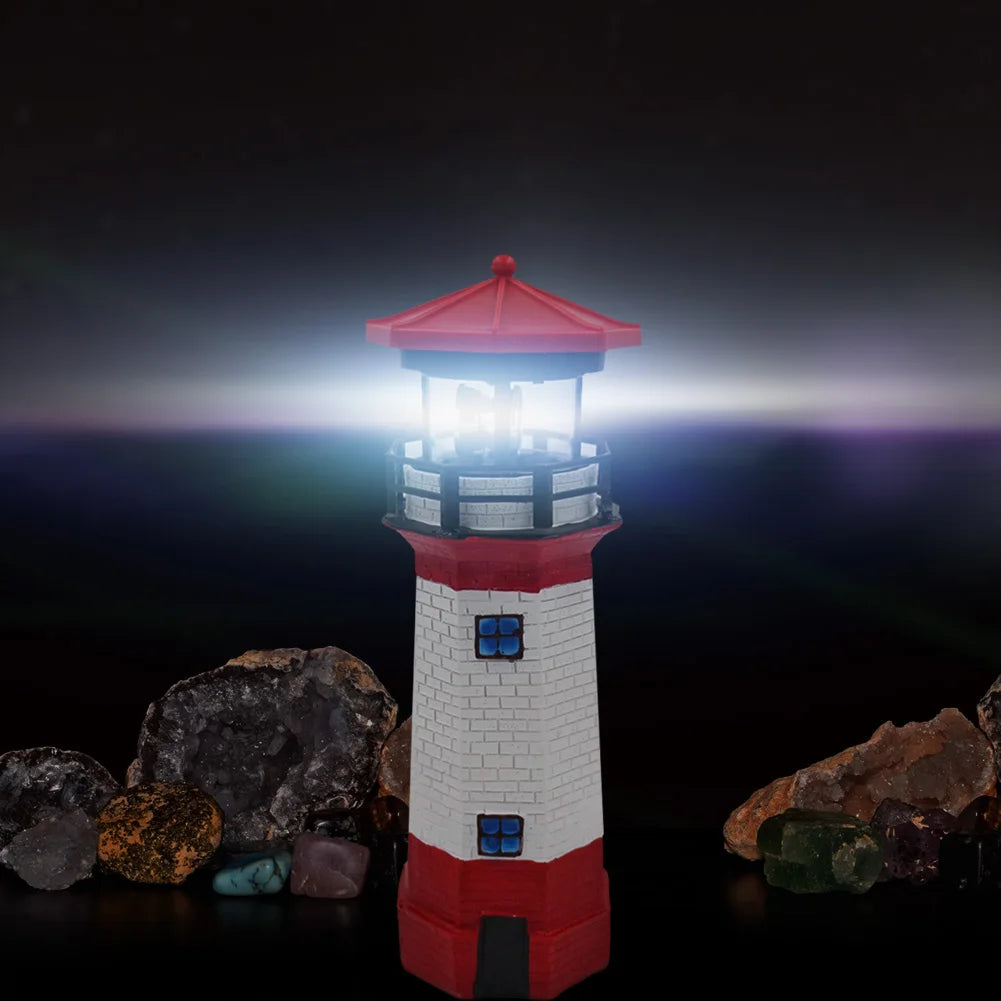 Lighthouse Shape Solar LED Light Garden Fence Yard Outdoor Adornment Smart Sensor Beacon Rotating Lamp Solar Light Decor