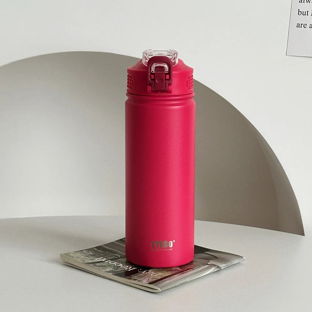TYESO 600/750ml Thermos Water Bottle with Straw, Stainless Steel Car Thermal Sports Cup, Keeps Cold & Heat Travel Mug