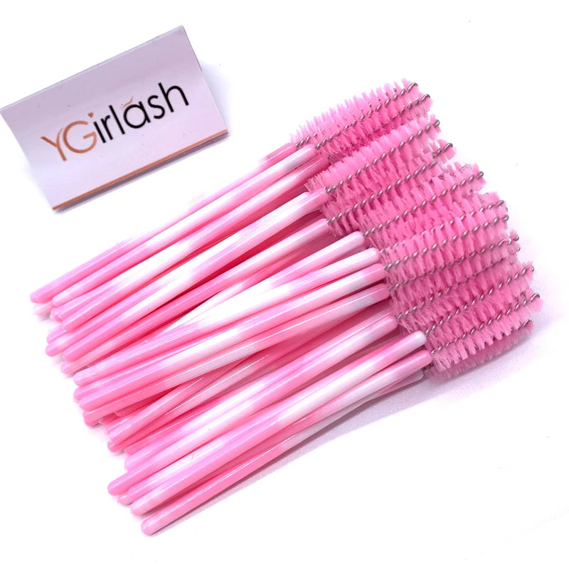 50 Pcs Shiny Crystal Eyelash Applicator Disposable Diamond Handle Nylon Two Colors Mascara Wands Spoolies Pink Brushes