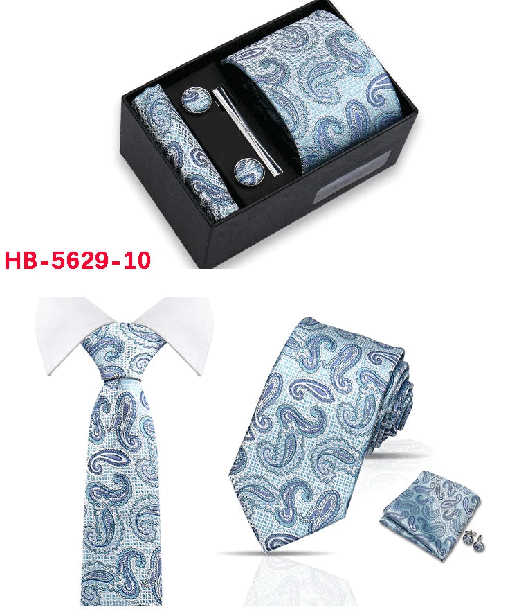 Classic Mens Tie Set Paisley Hanky Cufflinks In Gift Box Jacquard Woven Neckties Set For Men Formal Wedding Fashion Accessories