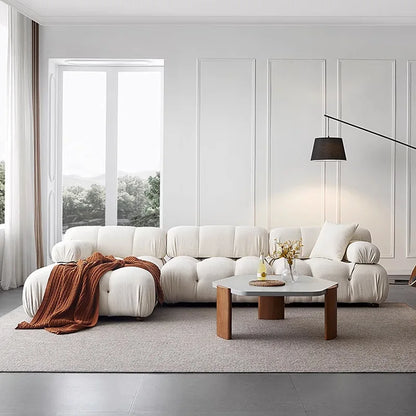 Any Size Custom Cream Teddy Fabric Modular Sofa Combine Modules High Elastic Latex Foam Fill Nordic Minimalist Living Room Sofa