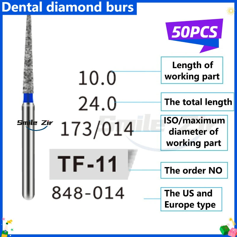 50Pcs Dental Dentist Diamond Burs Drill FG 1.6mm Bur for High Speed Handpiece FG Dental Bur Stomatology Dentistry Grinding Tools