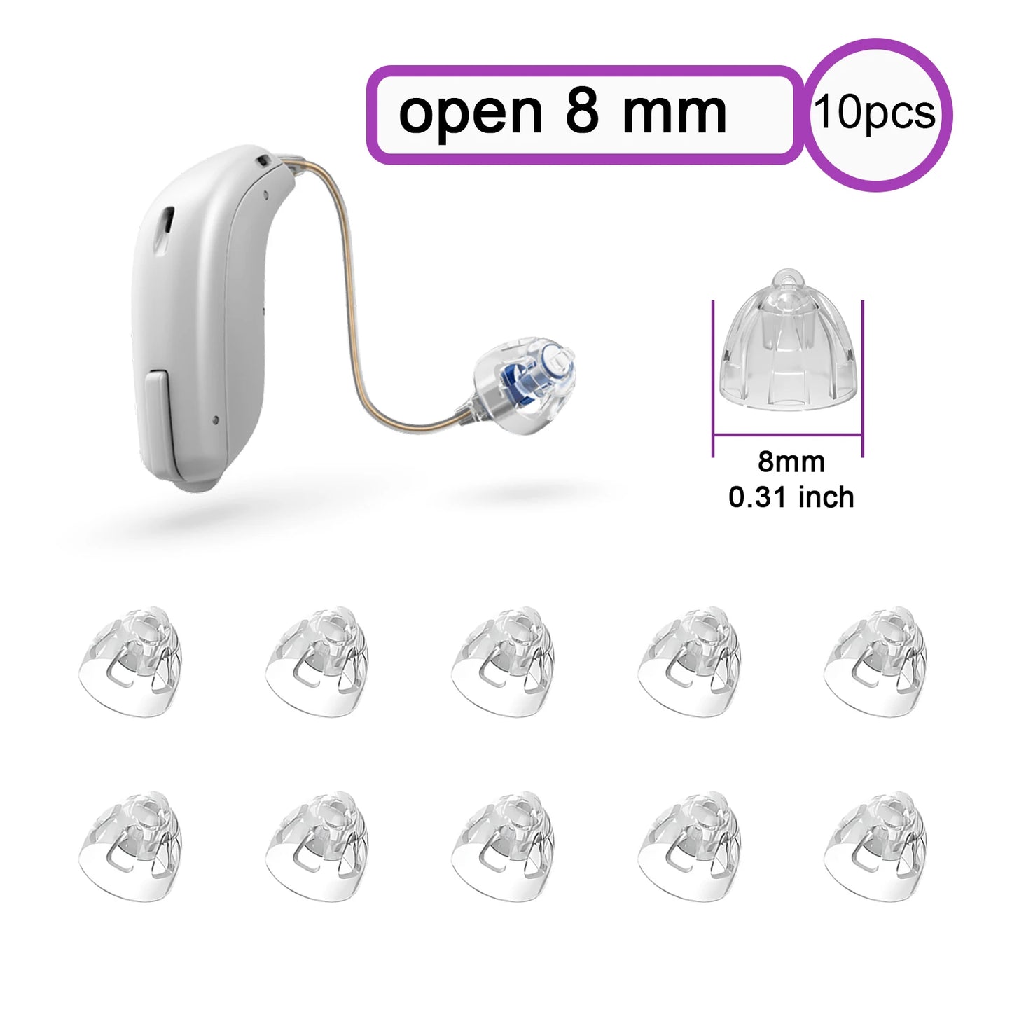 Hearing Aid Domes for Oticon Replacements,Minifit Open Bass Vent Domes(6mm/8mm/10mm/12mm),Universal Domes for Oticon Hearing Aid