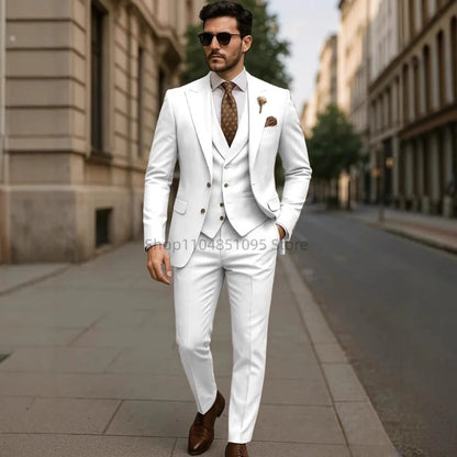 High Quality 3 Piece Yellow Men Suits Peak Lapel Slim Fit Men Clothing Elegant Wedding Jacket Vest Pants Sets for Business Party