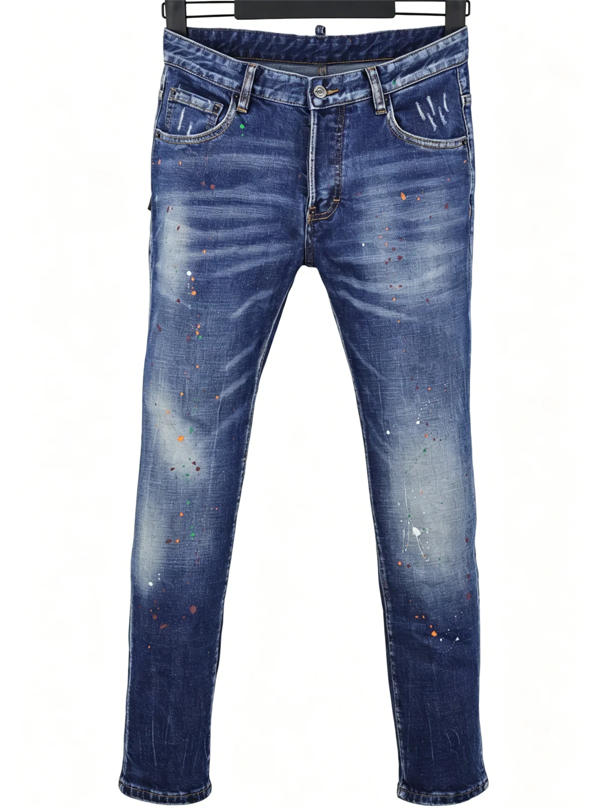 6060 Four Seasons New Men's Washed Ripped Patch Old Slim-fit Straight Black Jeans for Men