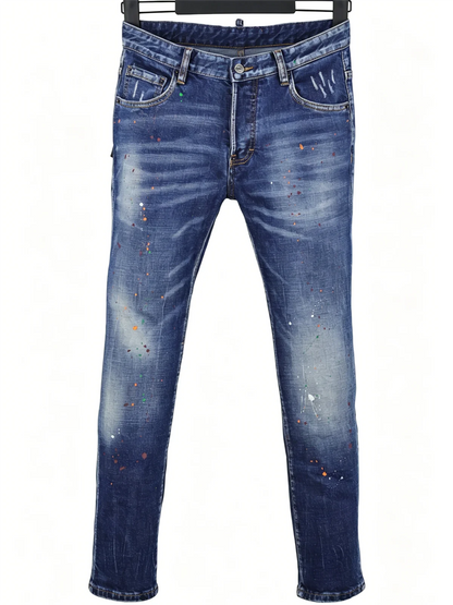 6060 Four Seasons New Men's Washed Ripped Patch Old Slim-fit Straight Black Jeans for Men