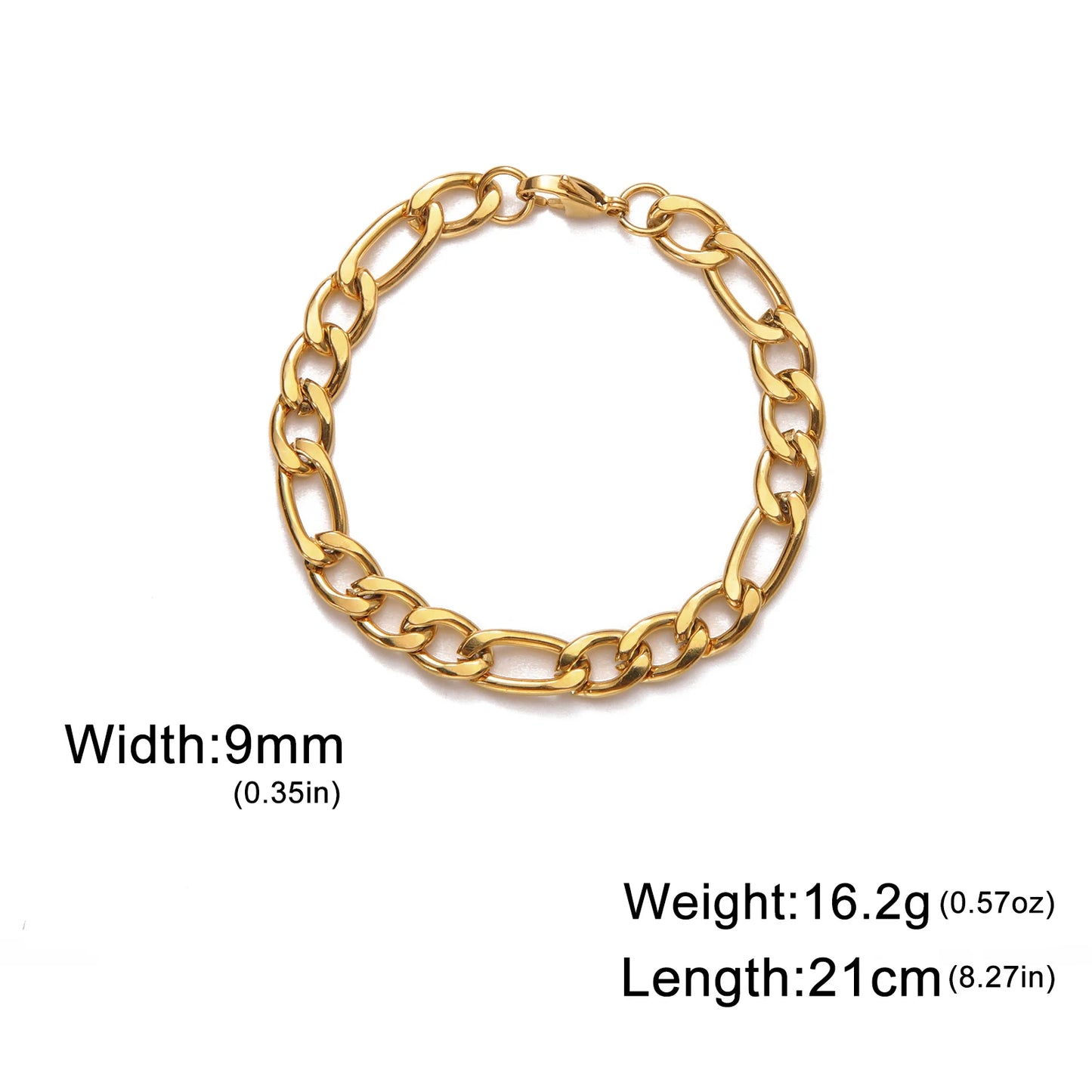 Punk Cuban Chain 3-10mm Wide Minimalist Bracelet Men Women Stainless Steel Gold Color Basic Hip Hop Figaro Chain Jewelry Gift