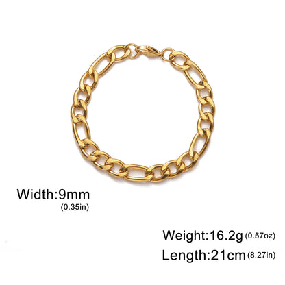 Punk Cuban Chain 3-10mm Wide Minimalist Bracelet Men Women Stainless Steel Gold Color Basic Hip Hop Figaro Chain Jewelry Gift