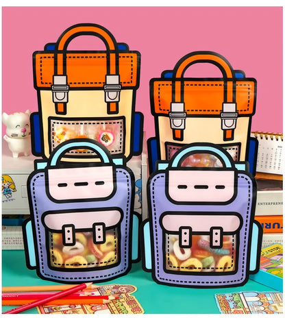 10-50 PCS Cartoon Self-Sealing Snack Bags Schoolbag Shape Biscuit Candy Handbags Children's Day Kids Birthday Gift Packaging Bag