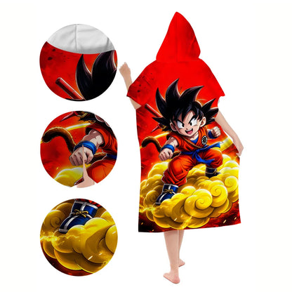 Dragon Ball Z Kid Goku Hooded Bath Towel, Parent-Child Matching Microfiber Quick Dry Absorbent Bathrobe Poncho for Beach Swim