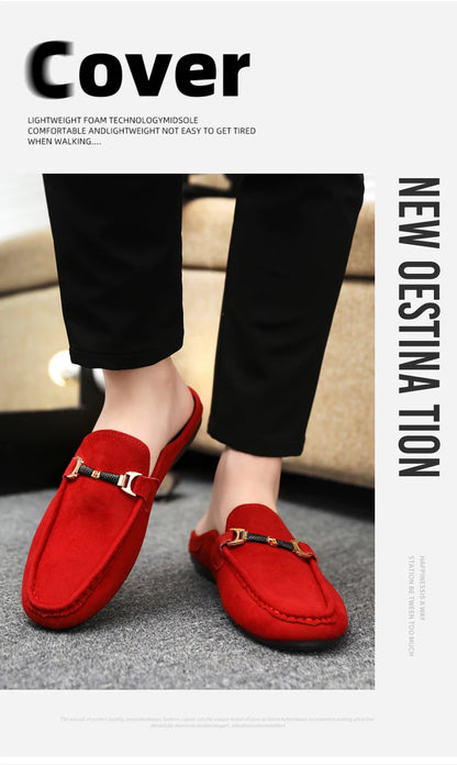 Fashion Red Men's Half Shoes Summer Lightweight Casual Shoes For Men Flat Slippers Comfortable Soft Slip-on Shoes Man Loafers