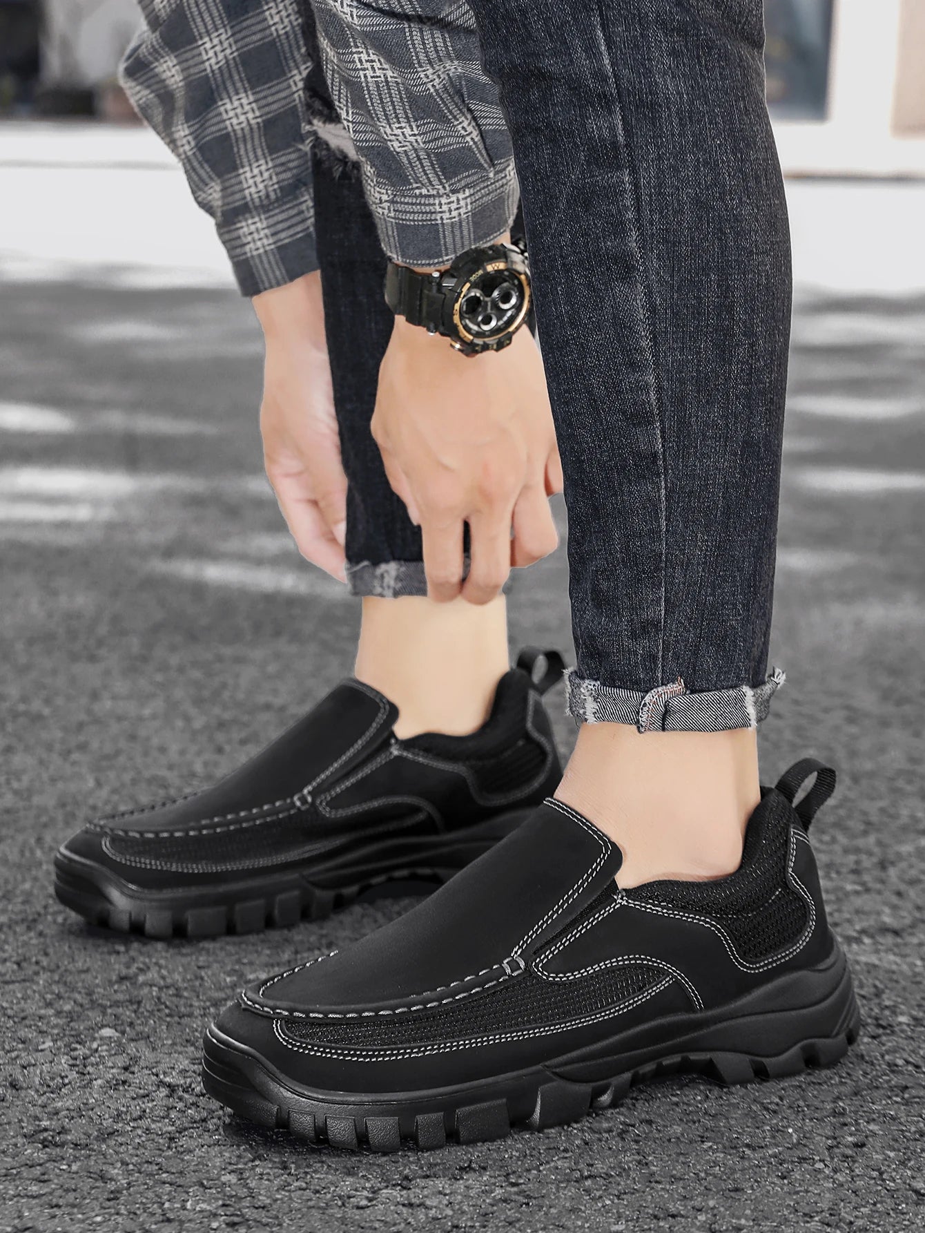 Men's Slip on Loafers Suede Leather Casual Shoes Summer Plus-Size Driving Shoes