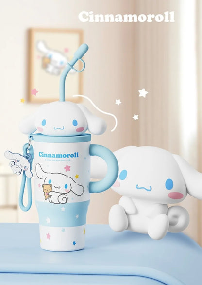 X&W 580ML Sanrio Series Thermos 316 Stainless Steel Doll Head Design Straw Insulated Cup Hello Kitty Kuromi Water Bottle Cutecup