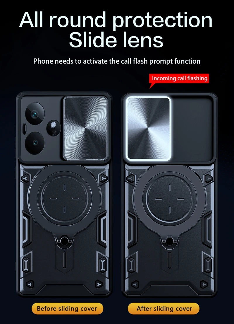 For Realme GT7 5G Case Armor Slide Camera Lens Protect Back Cover For OPPO Realme GT7 GT 7 RealmeGT7 Magnetic Holder Ring Funda