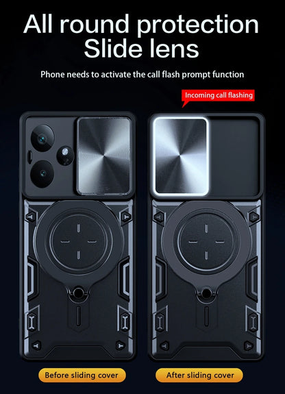 For Realme GT7 5G Case Armor Slide Camera Lens Protect Back Cover For OPPO Realme GT7 GT 7 RealmeGT7 Magnetic Holder Ring Funda