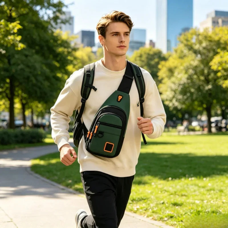 Portable Waterproof Men’s Chest Bag, Lightweight Crossbody Backpack, Black Army Green Lake Green Optional for Outdoor Daily Use