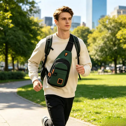 Portable Waterproof Men’s Chest Bag, Lightweight Crossbody Backpack, Black Army Green Lake Green Optional for Outdoor Daily Use