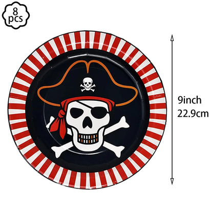 Pirate party napkins plates cups Tablecloths Banner Pirate skull balloon kids Caribbean Pirate themed birthday party decoration