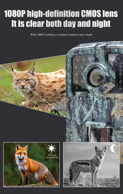 Hunting Trail Camera 16MP 1080P Wild Animal Detector Trail Camera HD Waterproof Monitoring Infrared Heat Sensing Night Vision