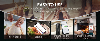 Wireless Bluetooth Meat Thermometer IP67 Waterproof Probes with LCD Screen Booster Rechargeable for Grilling Smoker BBQ Oven