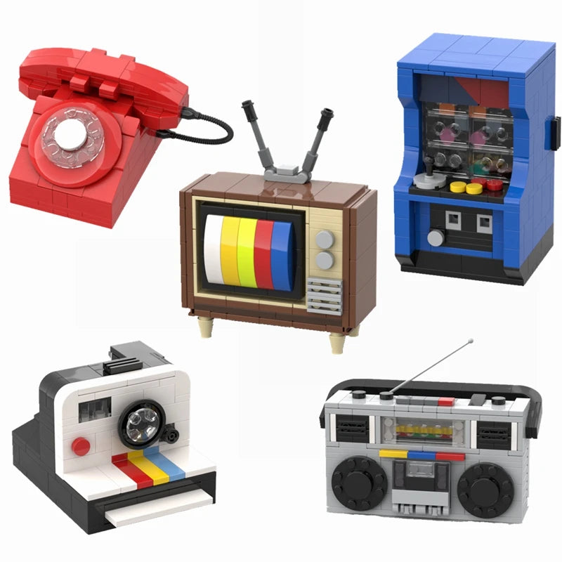 Huatangxinyue Creative Appliance Retro TV Radio Phone Game Console Camera Model Building Blocks Assembly Toys for  Gifts