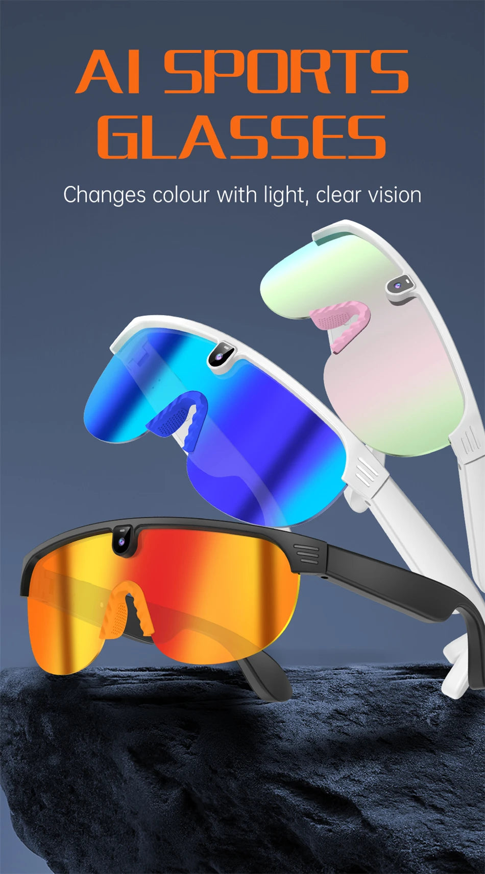 4K Polarized AI Smart Cycling Glasses Men 800W Camera Video Recording Translation Sunglasses Bluetooth Call Music Sports Glasses