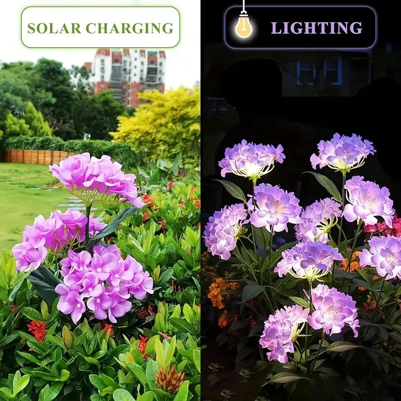 Solar Hydrangea Flower Lights For Outdoor Courtyard Decoration, LED Simulation Flower Lights, Solar Lawn Lights for Garden Decor