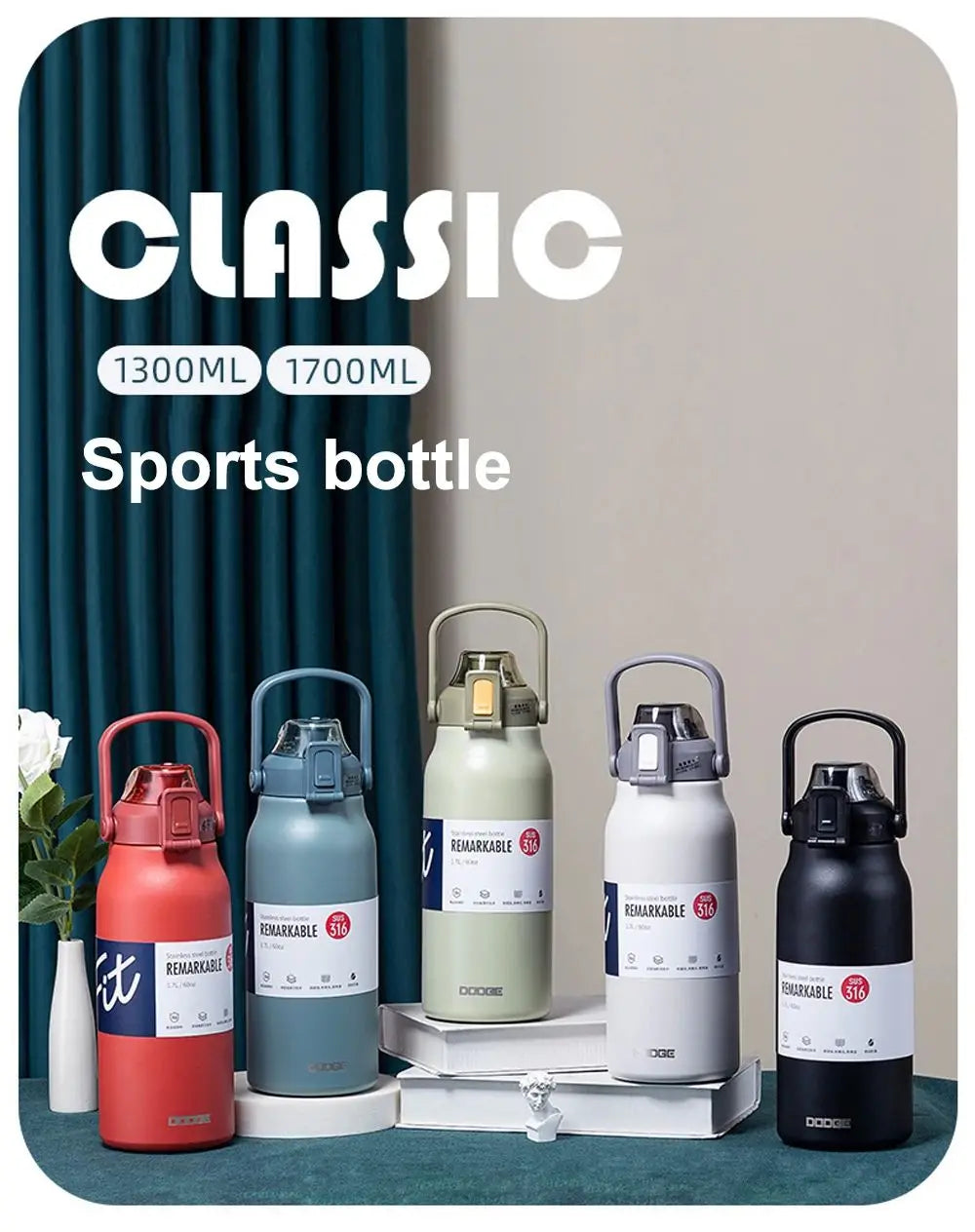 1300ML Large Capacity Thermos Bottle with Straw 316 Stainless Steel Thermal Mug Sports Vacuum Flasks Cold and Hot Water Bottle