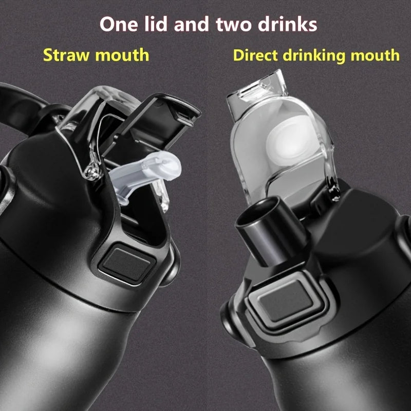 LUSQI 304 Stainless Steel Thermal Mug Outdoor Thermos Bottle Portable Tumbler Vacuum Flasks Cold & Hot Straw Water Bottle