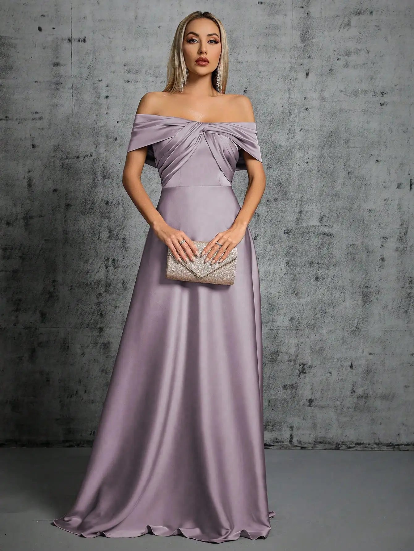 Mgiacy Line neck irregular cross pleated satin gown ball dress Party dress bridesmaid dress