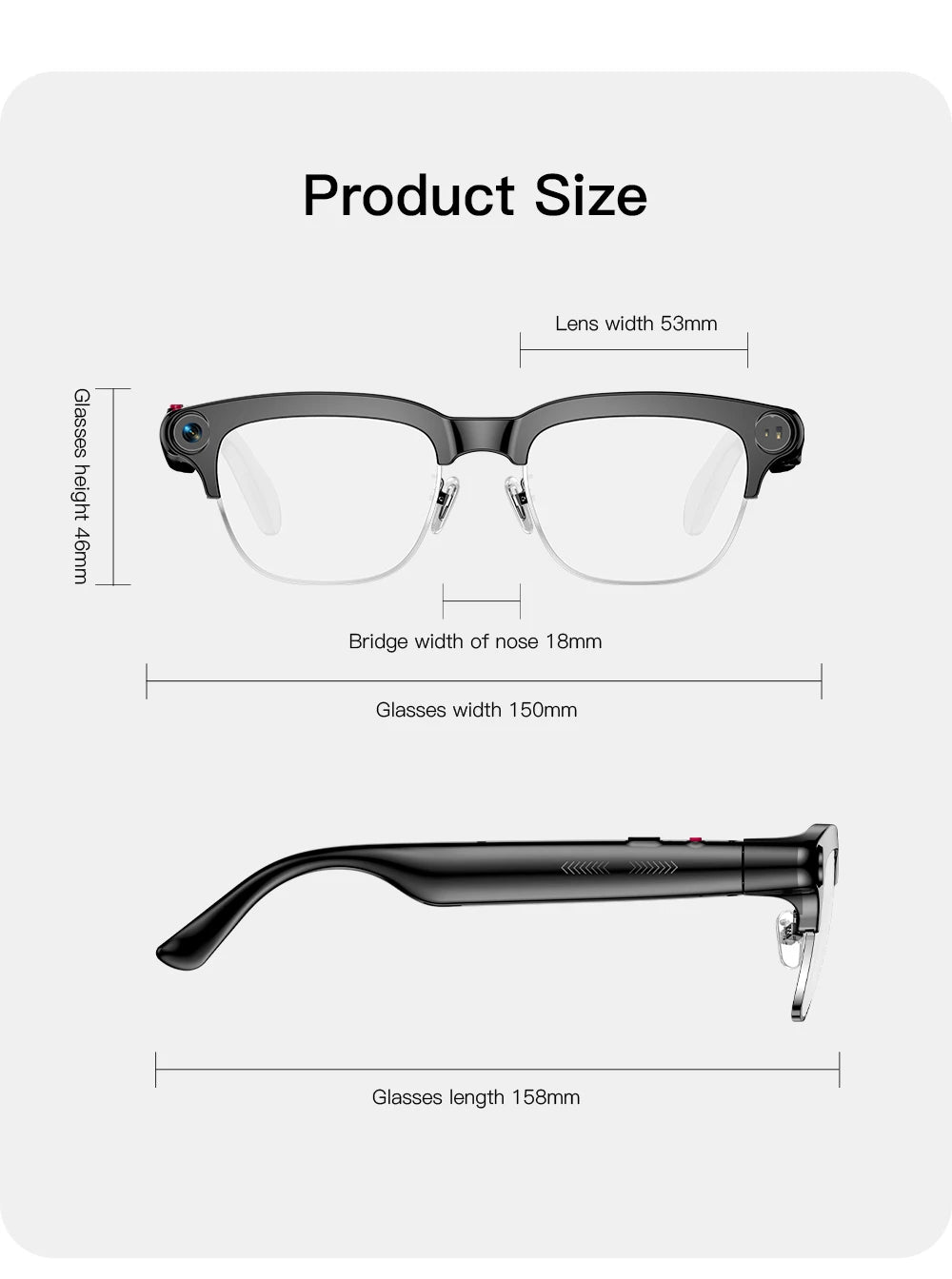 2026 New 8MP Ultra-Wide HD Camera Smart Glasses Video Record 4GB AI Photo Recognition BT Call Translation Voice Smart Glasses