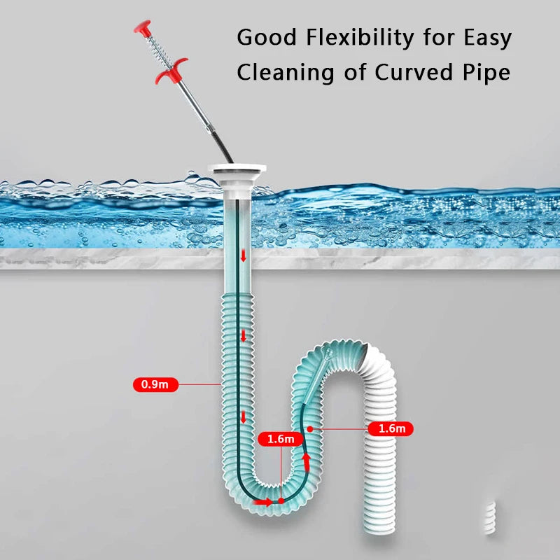 160/60cm Sewer Dredge Pipe Four-claw Hook Sewer Dredging Anti-blocking Tool Telescopic Flexible Claw Reusable Cleaner