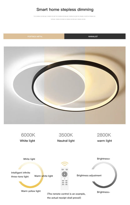 Modern Minimalist Led Ceiling Lamp For Bedroom Black White Design Ring Chandelier Living Room Study Loft Smart Light Fixtures