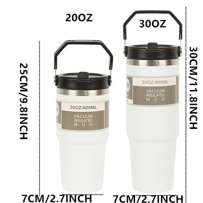 20/30oz Vacuum Insulated Tumbler with Lid: Stainless Steel Portable Cup with Dazzling Tote Handle for Hot & Cold Drinks