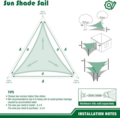Triangle Sun Shade Sail Canopy UV Block Sun Shelter with Fixing Kits for Outdoor Patio Pool Beach Backyard Garden Sunscreen Tent