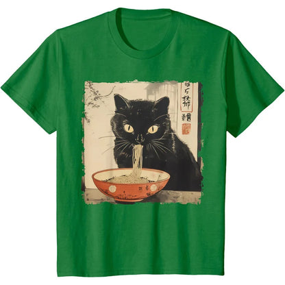 Funny Cat Pattern T Shirt For Women Delicious Noodles 3D Printed Short Sleeves Summer Leisure Tees O-Neck Loose Tops T-Shirts